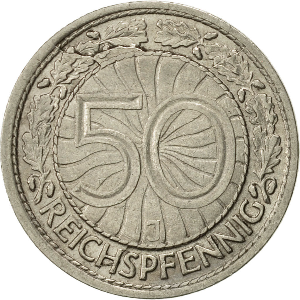 GERMANY, WEIMAR REPUBLIC, 50 Reichspfennig, 1928, Hamburg, AU(50-53), KM 49