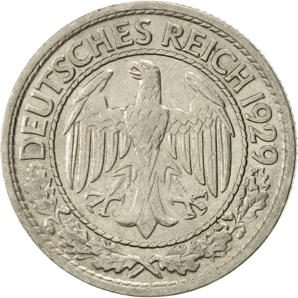 Coin, GERMANY, WEIMAR REPUBLIC, 50 Reichspfennig, 1929, Berlin, AU(50-53)
