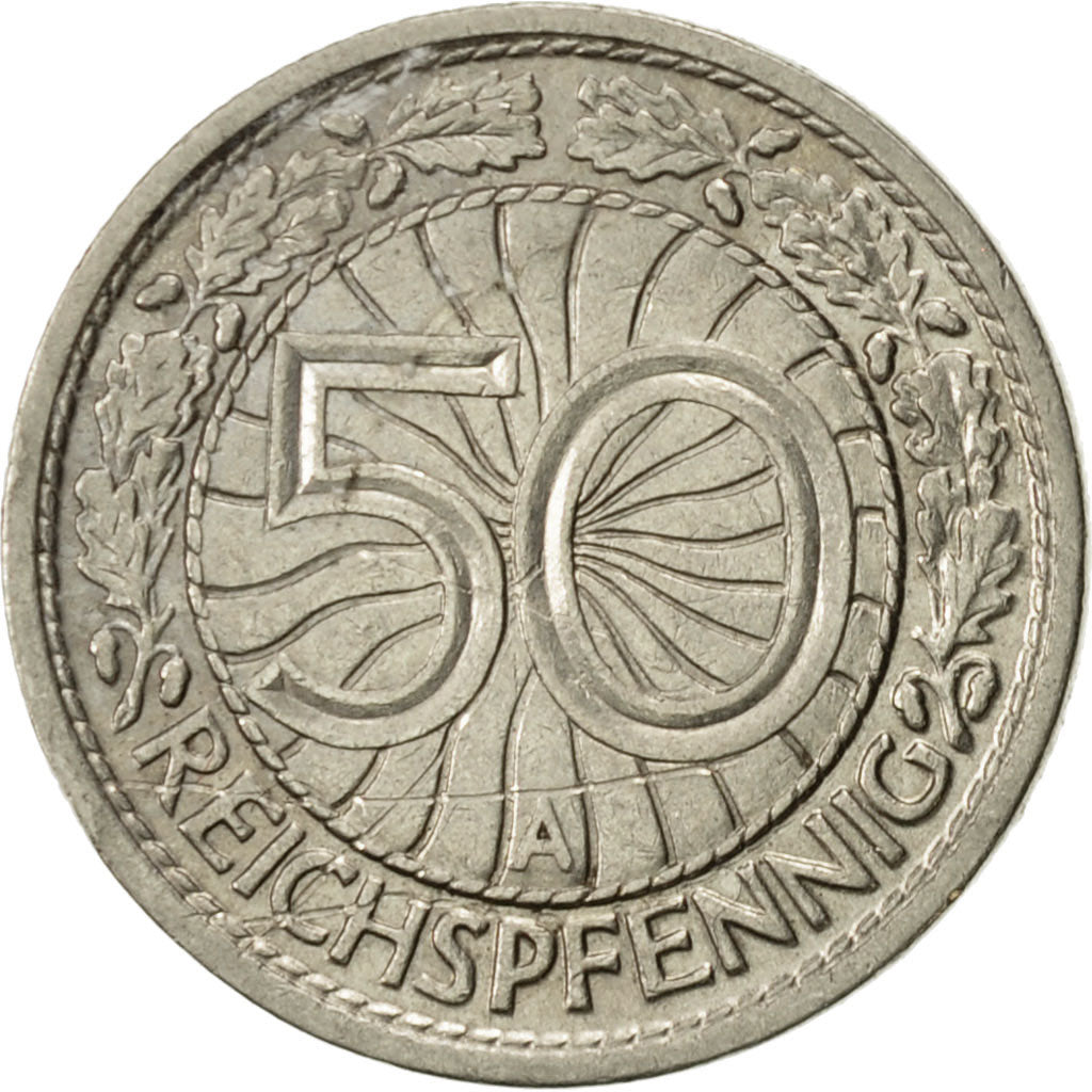 Coin, GERMANY, WEIMAR REPUBLIC, 50 Reichspfennig, 1929, Berlin, AU(50-53)