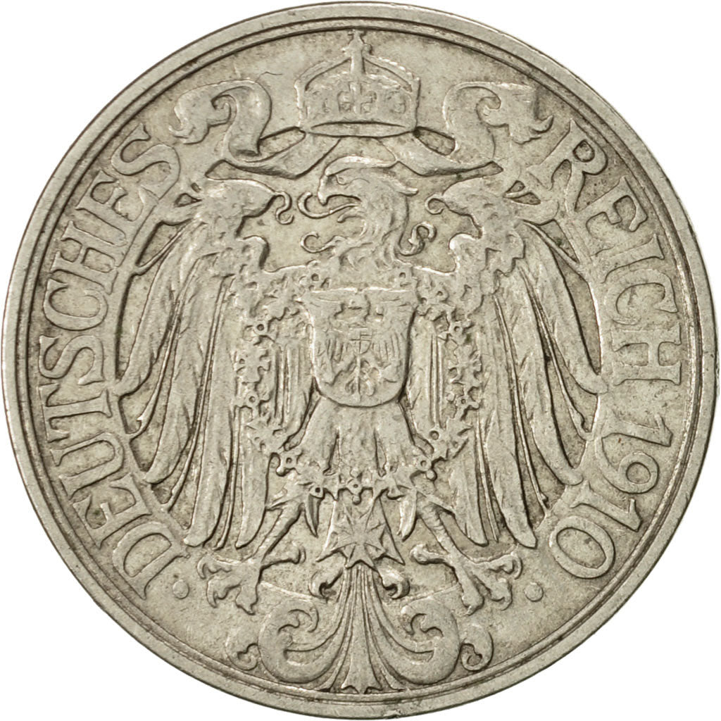 Coin, GERMANY - EMPIRE, Wilhelm II, 25 Pfennig, 1910, Berlin, EF(40-45), Nickel