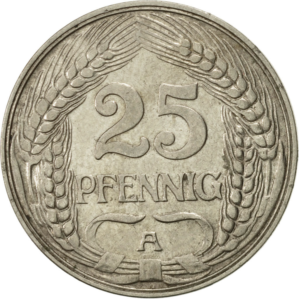 Coin, GERMANY - EMPIRE, Wilhelm II, 25 Pfennig, 1910, Berlin, EF(40-45), Nickel