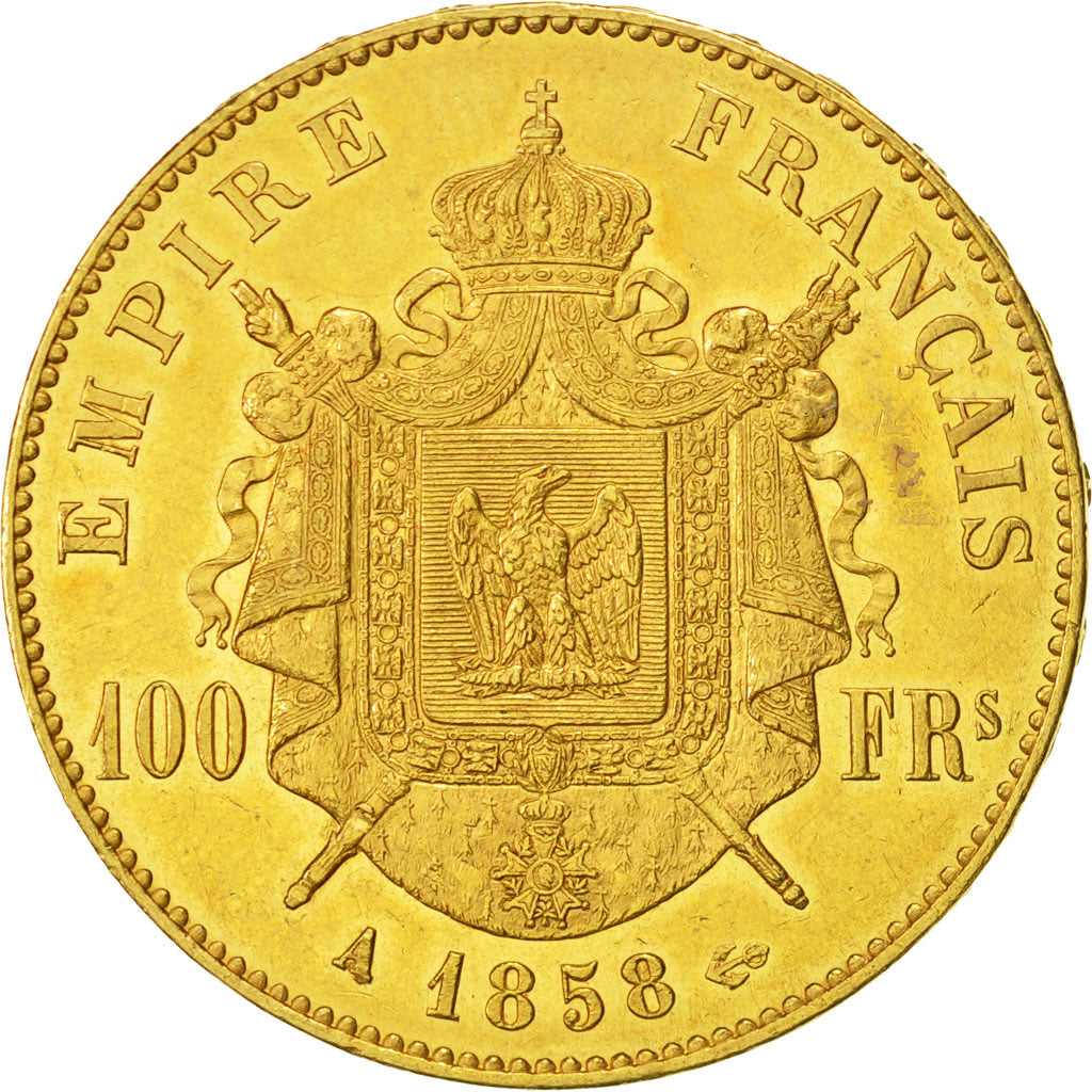 Francia, Napoleon III, 100 Francs, 1858, Paris, MBC+, Oro, KM 786.1