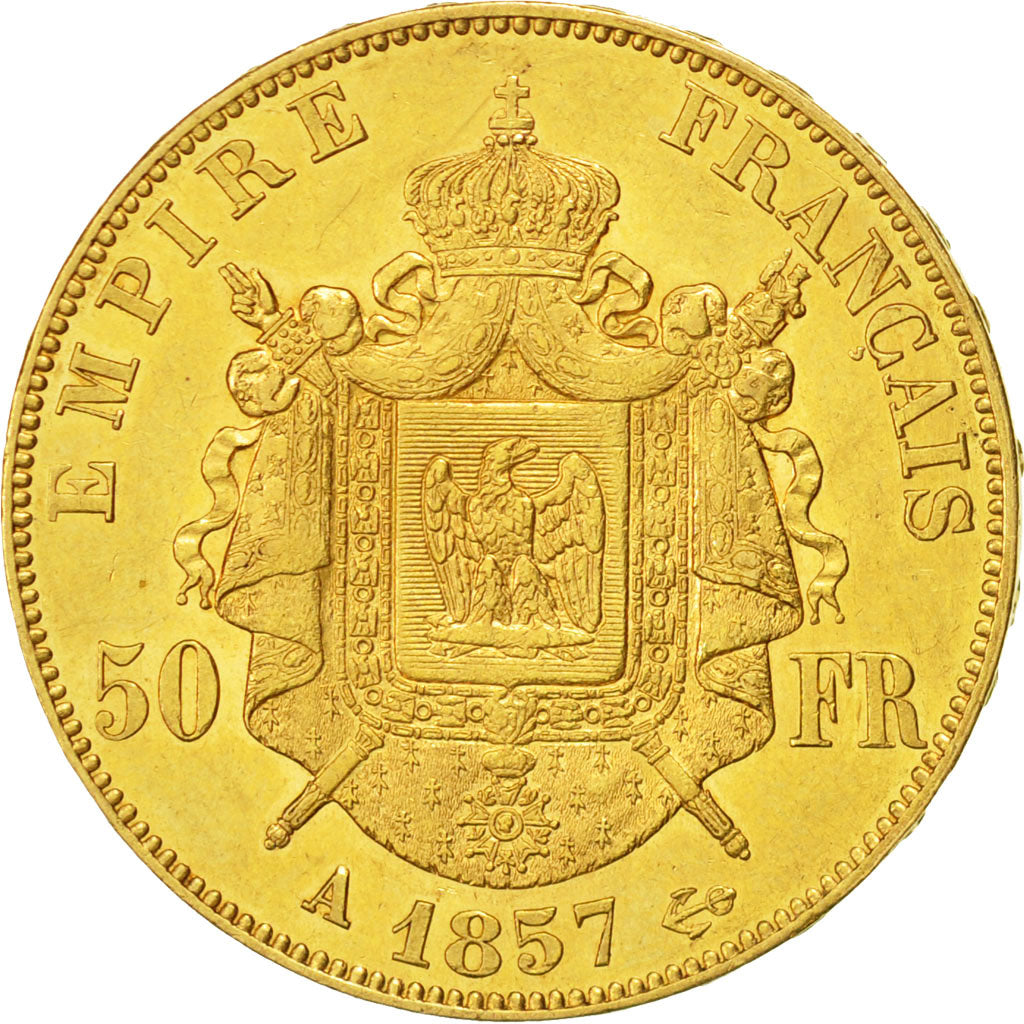 France, Napoleon III, 50 Francs, 1857, Paris, AU(50-53), Gold, KM 785.1