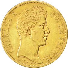 Moneta, Francia, Charles X, 40 Francs, 1828, Paris, MB+, Oro, KM:721.1