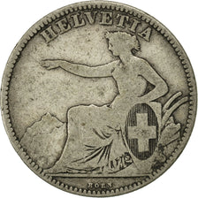 Suiza, 2 Francs, 1860, Bern, BC+, Plata, KM:10a