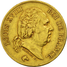 Francia, Louis XVIII, 40 Francs, 1817, Paris, MBC, Oro, KM:713.1