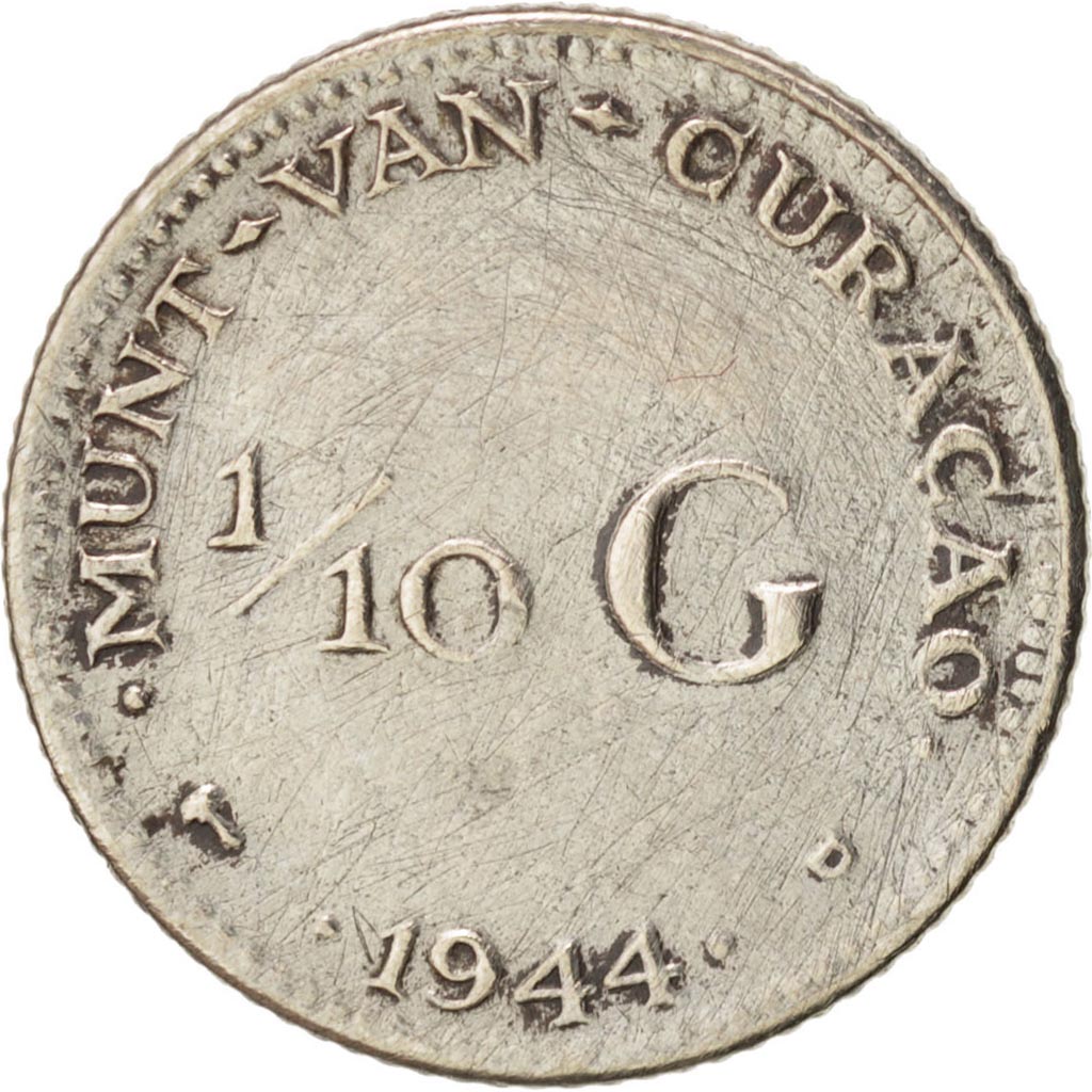 Curacao, 1/10 Gulden, 1944, Denver, Silver, KM:43
