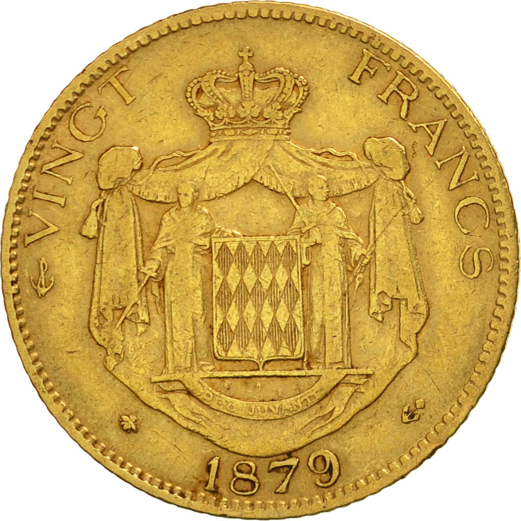 Monaco, Charles III, 20 Francs, Vingt, 1879, Paris, VF(30-35), Gold, KM:98