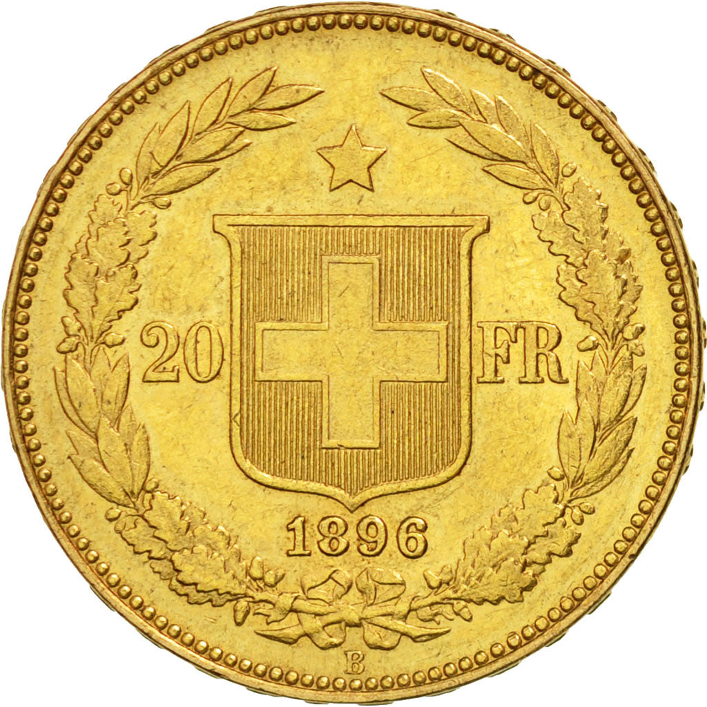 Switzerland, 20 Francs, 1896, Bern, AU(50-53), Gold, KM:31.3