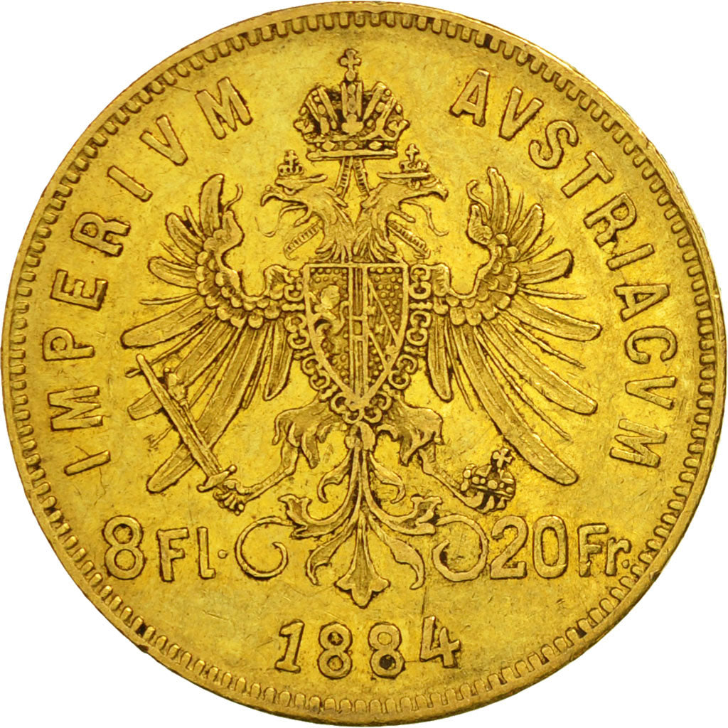 Austria, Franz Joseph I, 8 Florins-20 Francs, 1884, EF(40-45), Gold, KM:2269