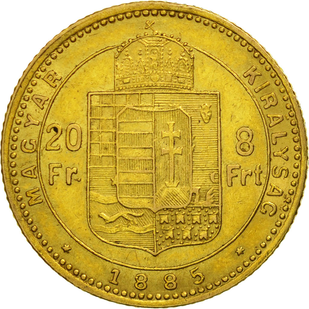 Hungary, Franz Joseph I, 8 Forint 20 Francs, 1885, Kormoczbanya, KM 467