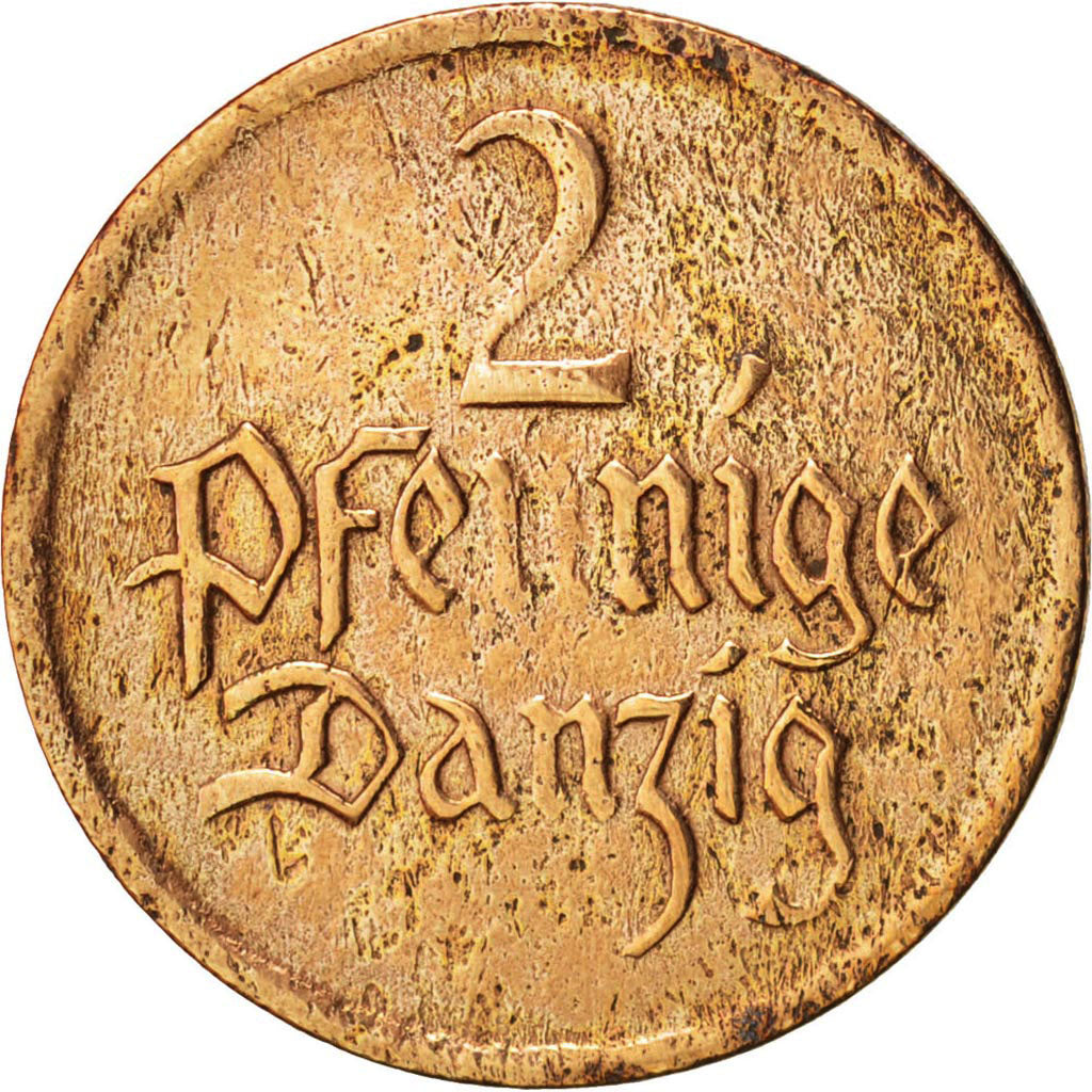 DANZIG, 2 Pfennig, 1923, Bronze, KM:141