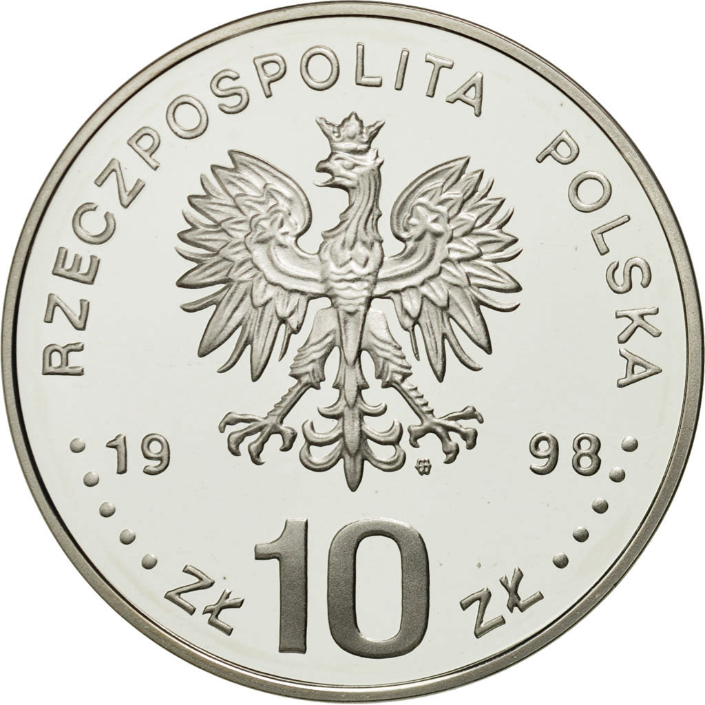 Coin, Poland, 10 Zlotych, 1998, MS(65-70), Silver, KM:341