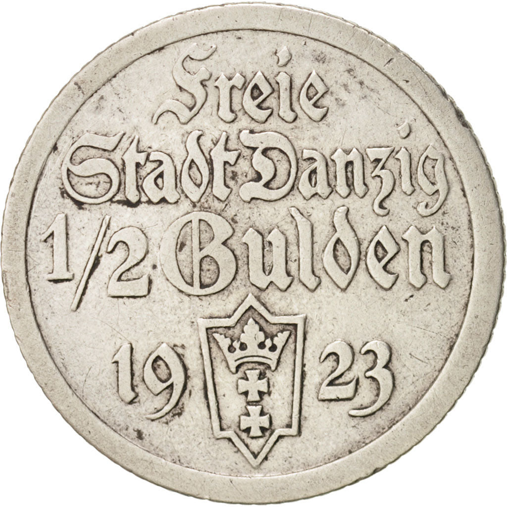 DANZIG, 1/2 Gulden, 1923, Silver, KM:144