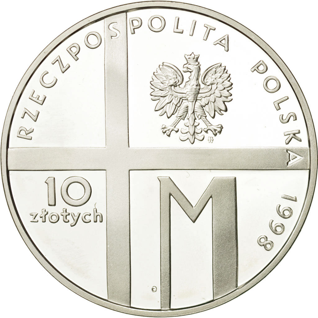 Poland, 10 Zlotych, 1998, MS(63), Silver, KM:345