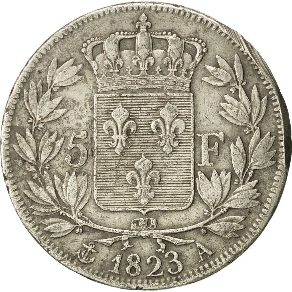 France, Louis XVIII, 5 Francs, 1823, Paris, VF(30-35), Silver, KM 711.1