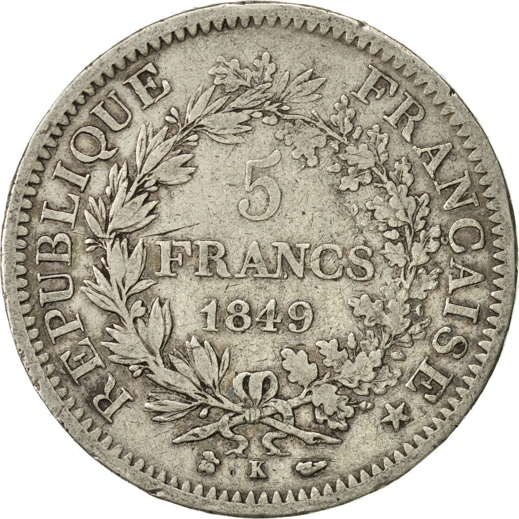 Coin, France, Hercule, 5 Francs, 1849, Bordeaux, VF(30-35), Silver, KM:756.4