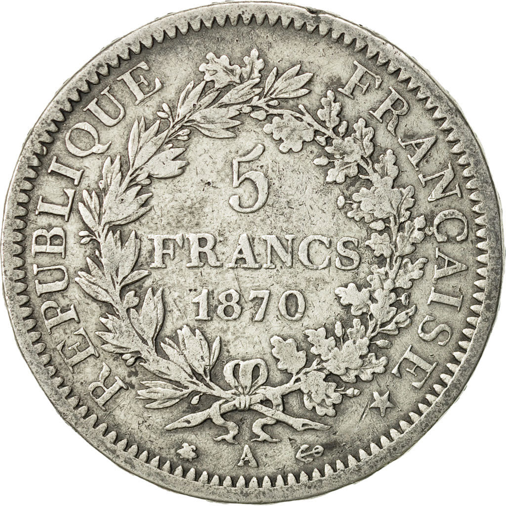 Munten, Frankrijk, Hercule, 5 Francs, 1870, Paris, FR+, Zilver, KM:820.1