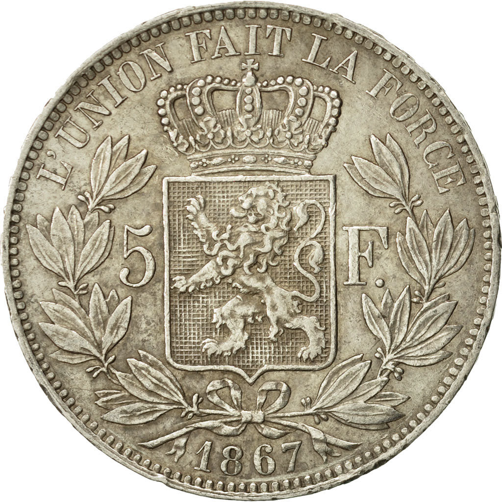 Coin, Belgium, Leopold II, 5 Francs, 5 Frank, 1867, EF(40-45), Silver, KM:24
