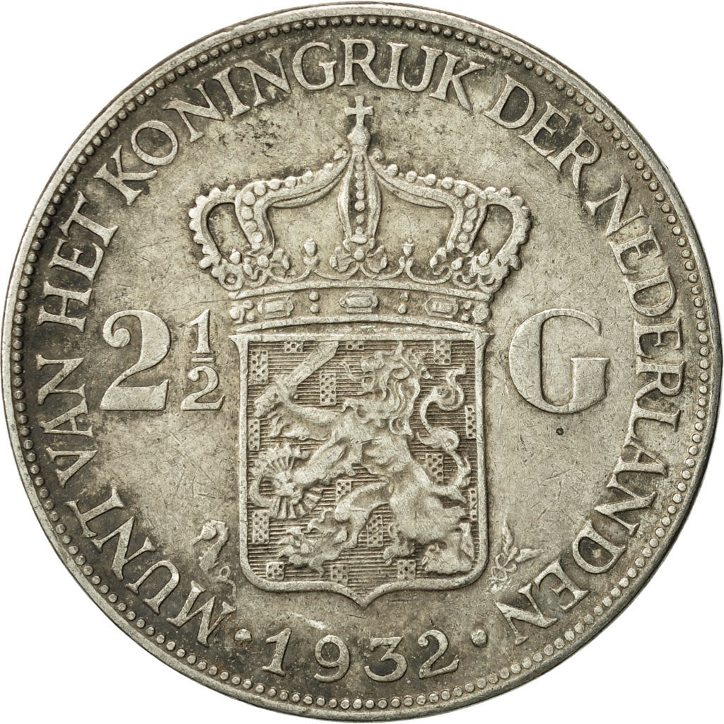 Coin, Netherlands, Wilhelmina I, 2-1/2 Gulden, 1932, EF(40-45), Silver, KM:165