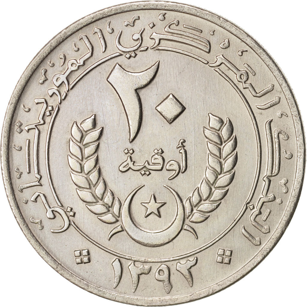 Mauritania, 20 Ouguiya, 1973, KM:5