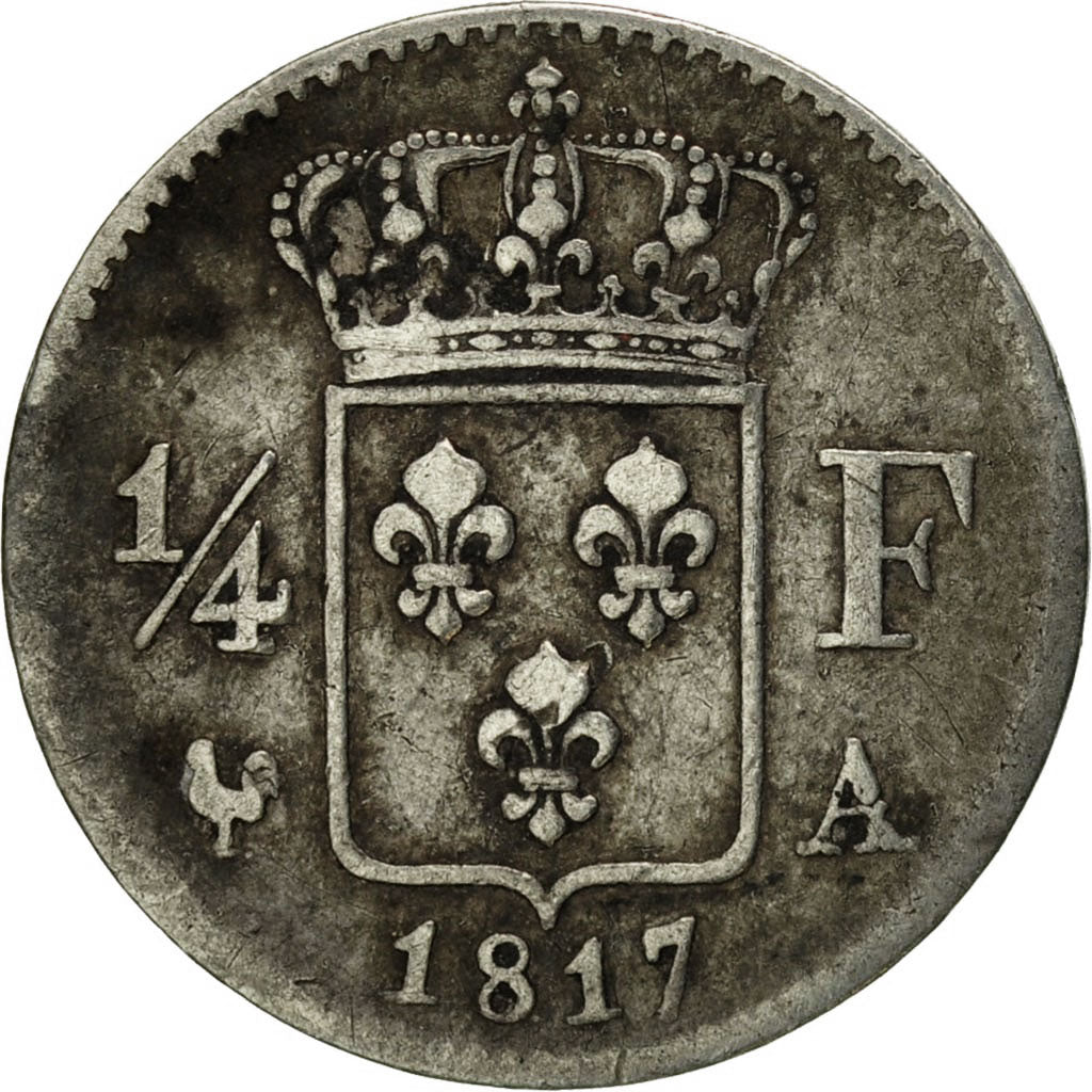 France, Louis XVIII, 1/4 Franc, 1817, Paris, VF(30-35), Silver, KM 714.1