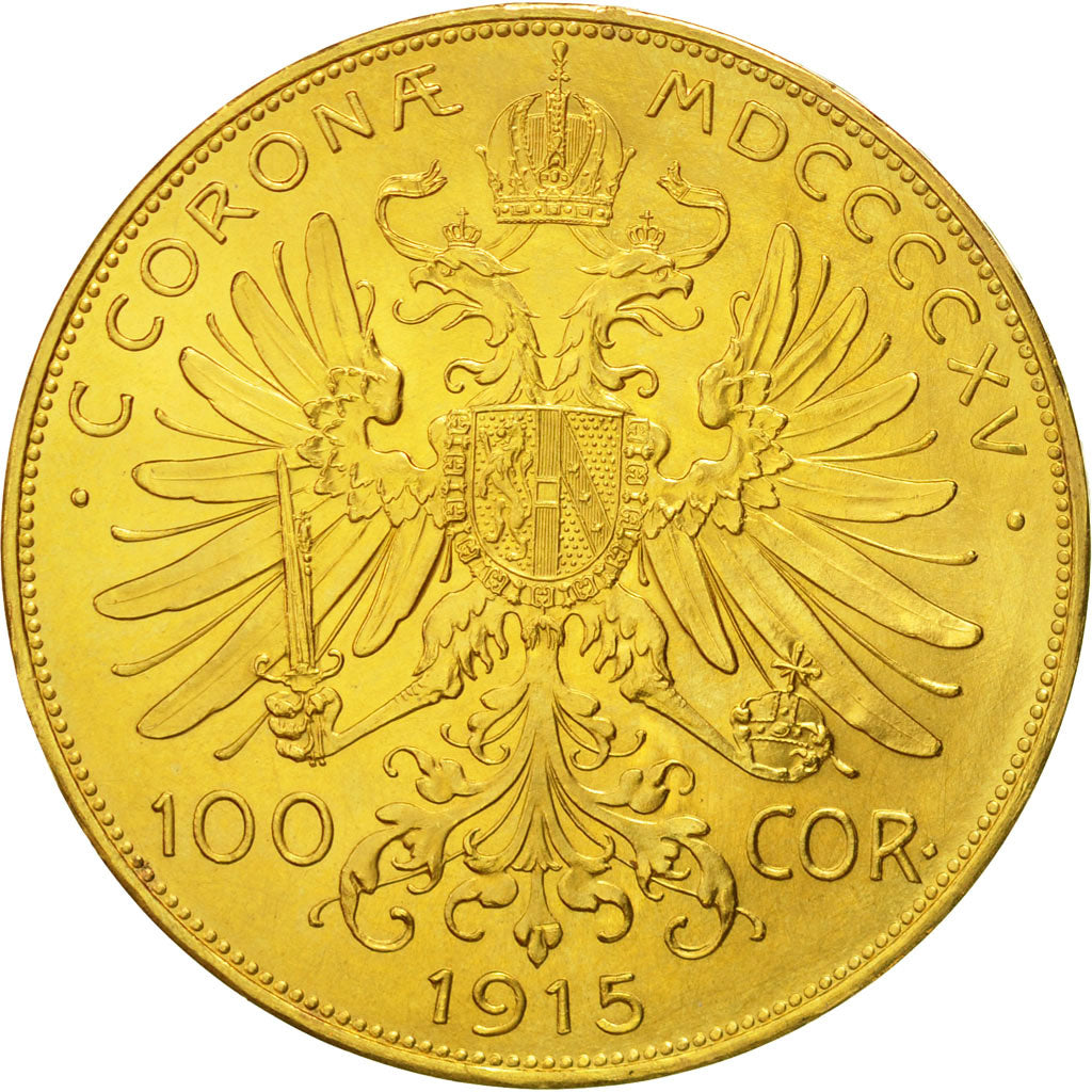 Coin, Austria, Franz Joseph I, 100 Corona, 1915, MS(60-62), Gold, KM:2819