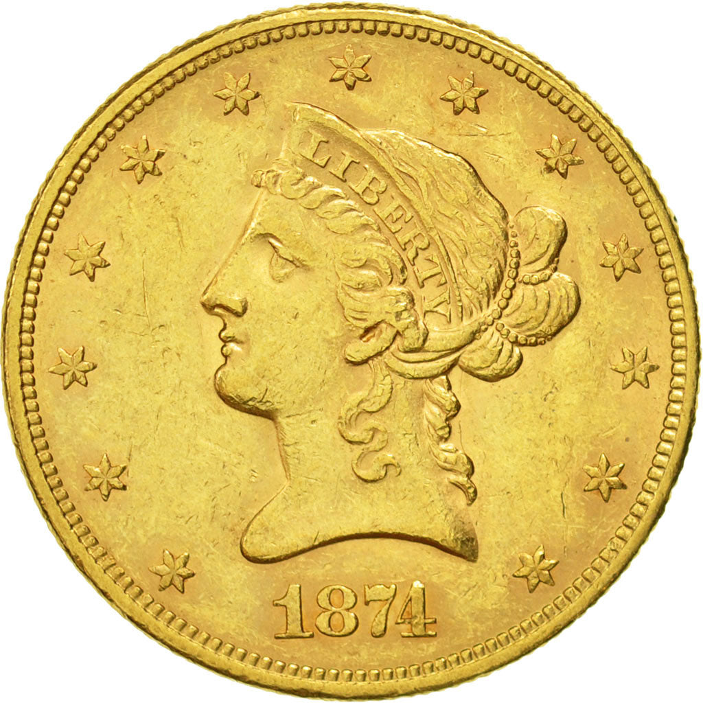 États-Unis, Coronet Head, $10, Eagle, 1874, Philadelphie, TTB+, Or, KM 102