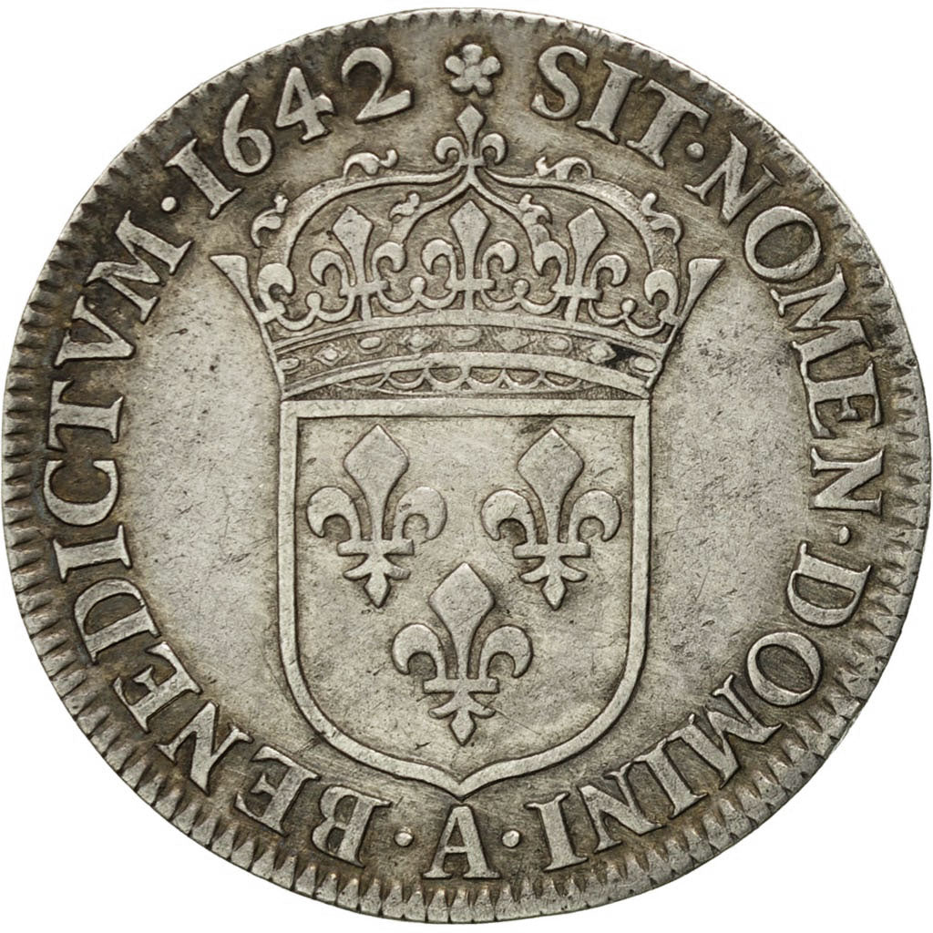 Coin, France, Louis XIII, 1/4 Écu 2e poinçon de Warin, buste drapé et