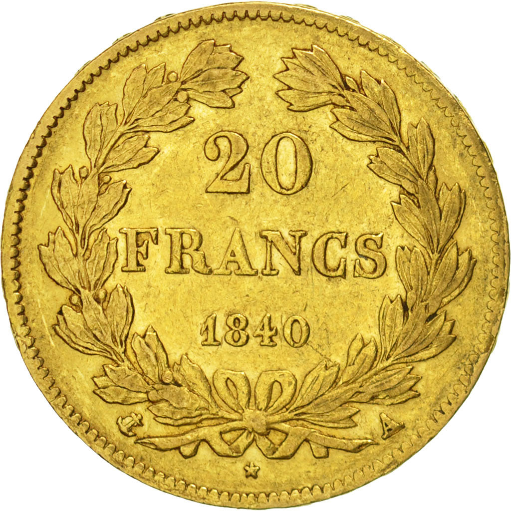 France, Louis-Philippe, 20 Francs, 1840, Paris, AU(50-53), Gold, KM:750.1