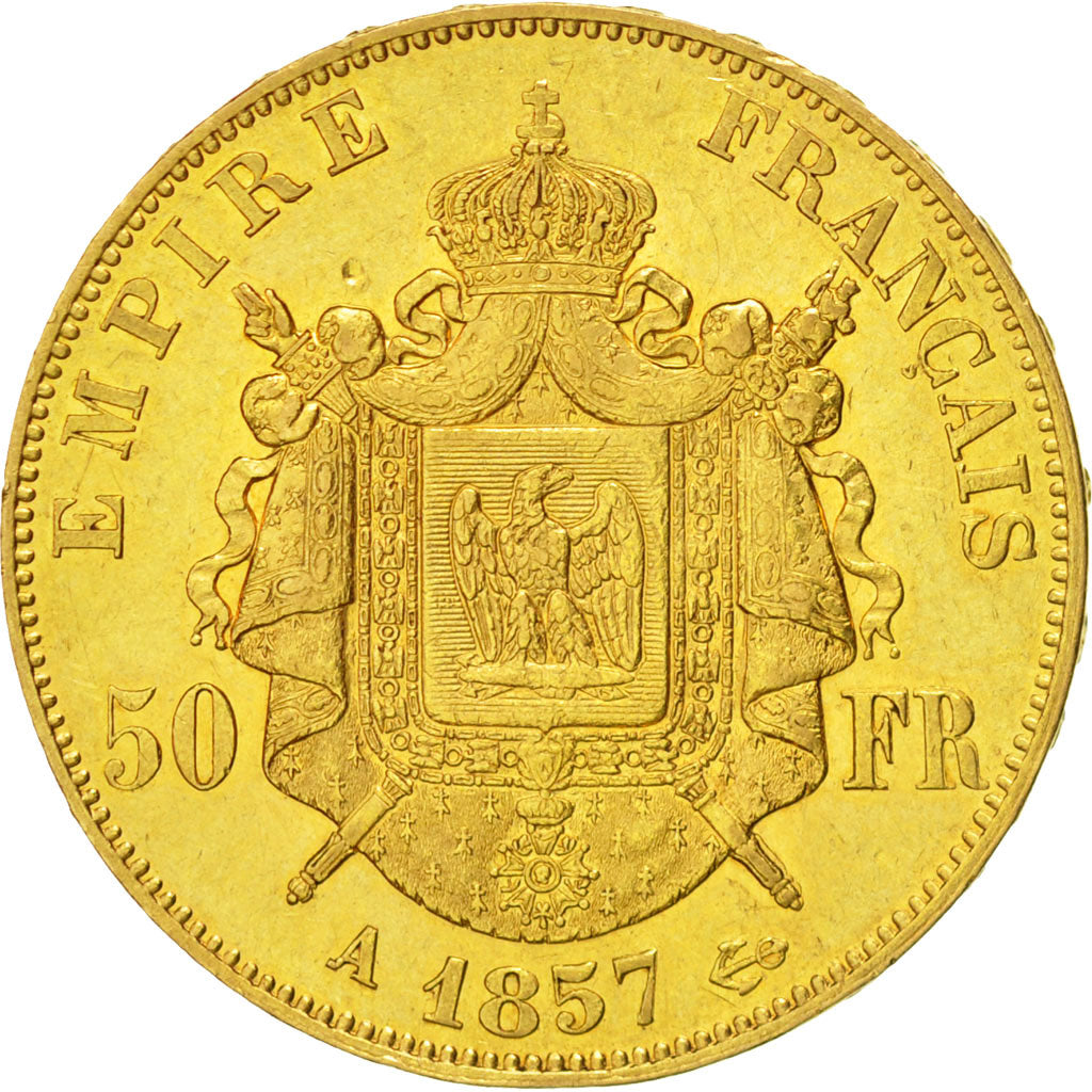 Moneda, Francia, Napoleon III, Napoléon III, 50 Francs, 1857, Paris, MBC, Oro