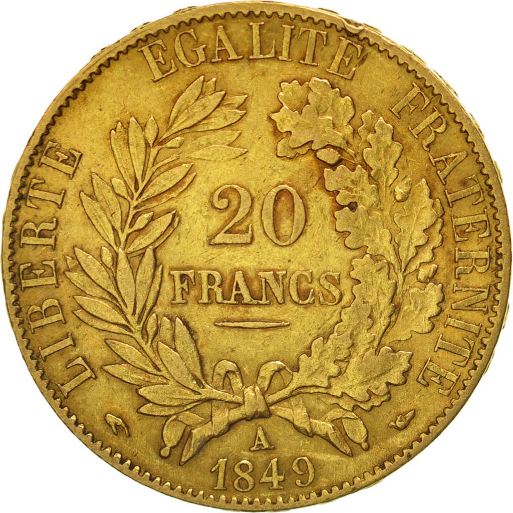 Francia, Cérès, 20 Francs, 1849, Paris, BB, Oro, KM:762, Gadoury:1059