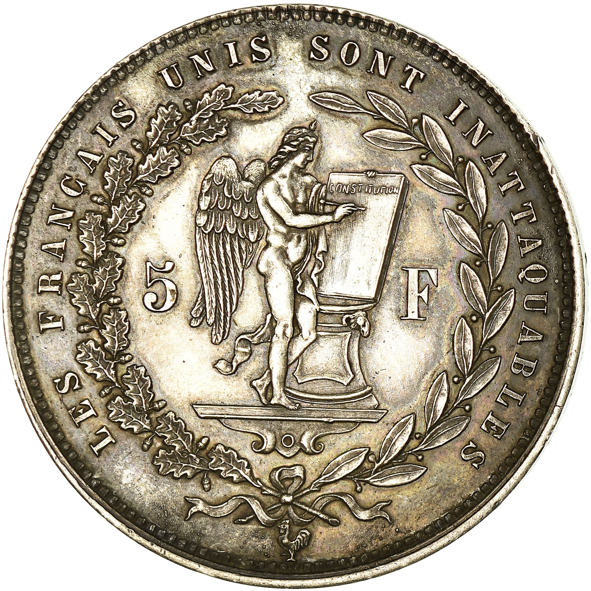 Coin, France, Gambetta, 5 Francs, Undated (1870), Brussels, AU(55-58), Silver