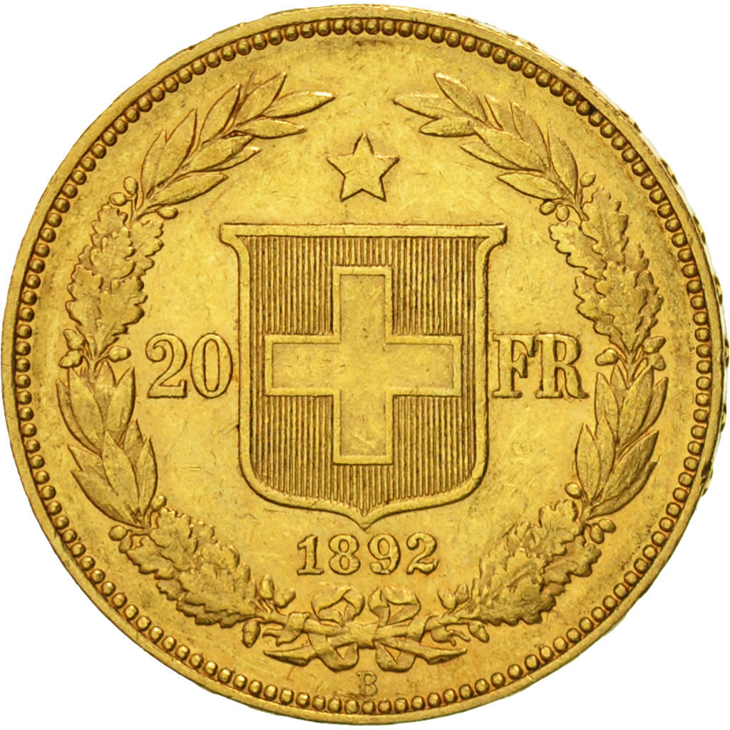 Suiza, 20 Francs, 1892, Bern, MBC+, Oro, KM:31.3