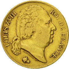 Francia, Louis XVIII, 20 Francs, 1818, Lille, MB+, Oro, KM:712.9