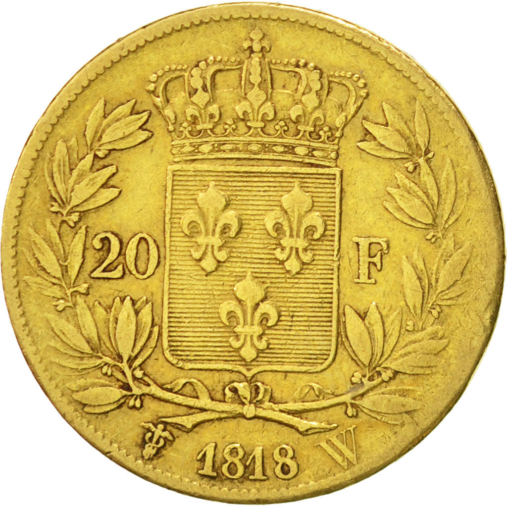 Francia, Louis XVIII, 20 Francs, 1818, Lille, MB+, Oro, KM:712.9