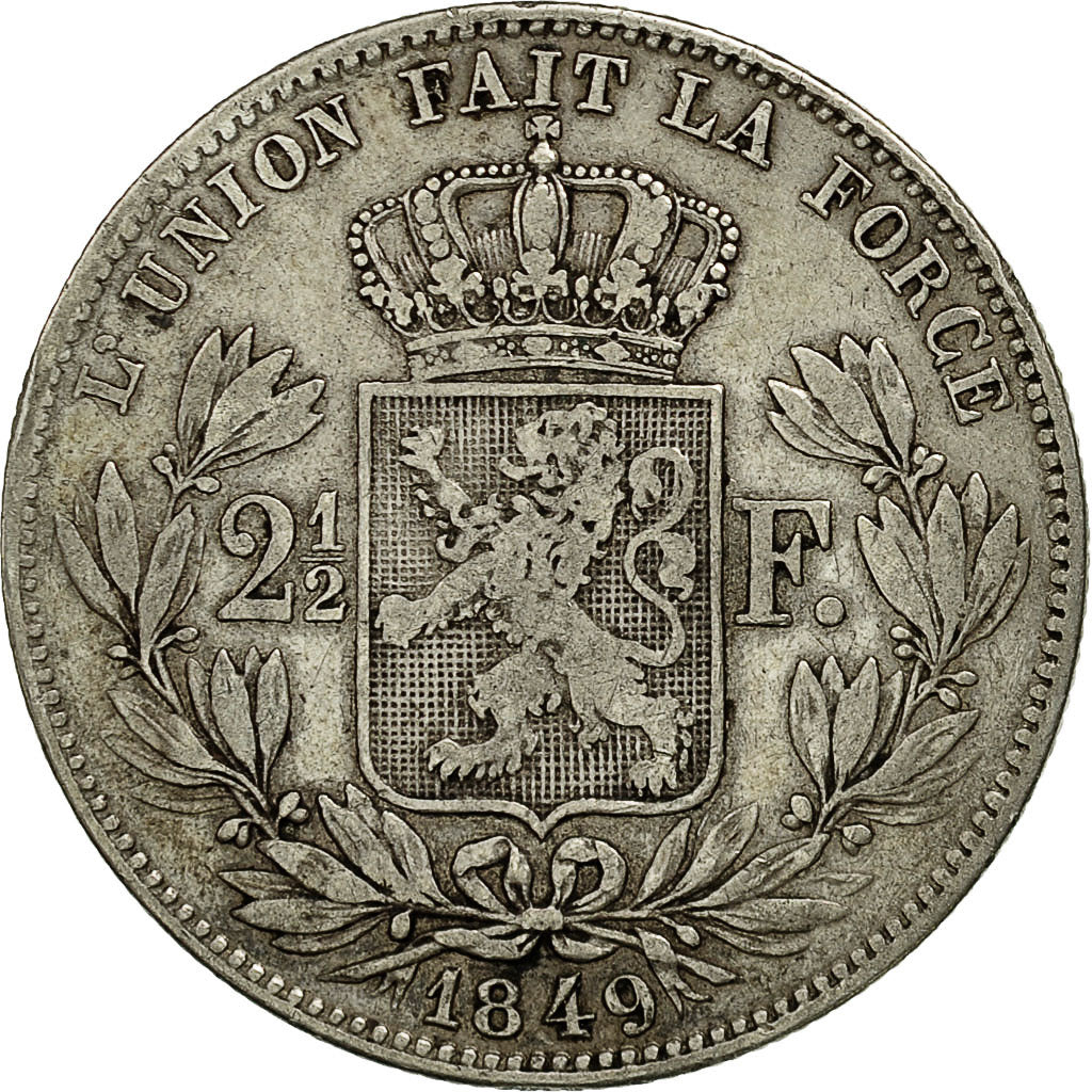 Coin, Belgium, Leopold I, 2-1/2 Francs, 1849, EF(40-45), Silver, KM:11