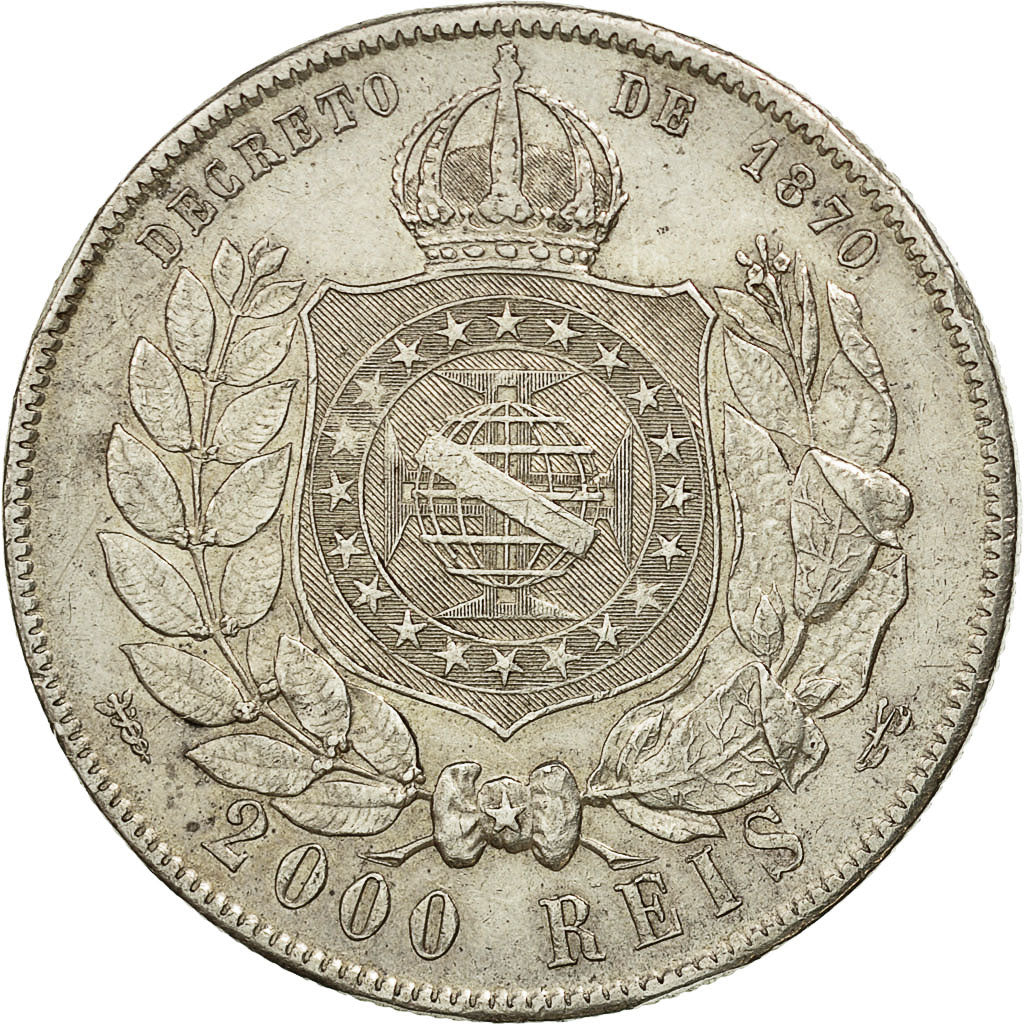 Coin, Brazil, Pedro II, 2000 Reis, 1888, AU(50-53), Silver, KM:485