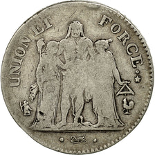 France, Union et Force, 5 Francs, 1798, Paris, B+, Argent, KM:639.1, Gadoury:563