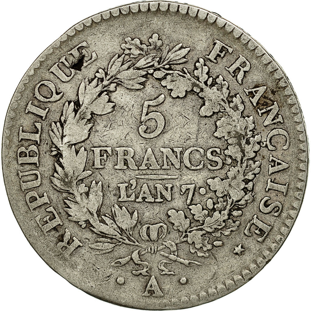 France, Union et Force, 5 Francs, 1798, Paris, F(12-15), Silver, KM:639.1