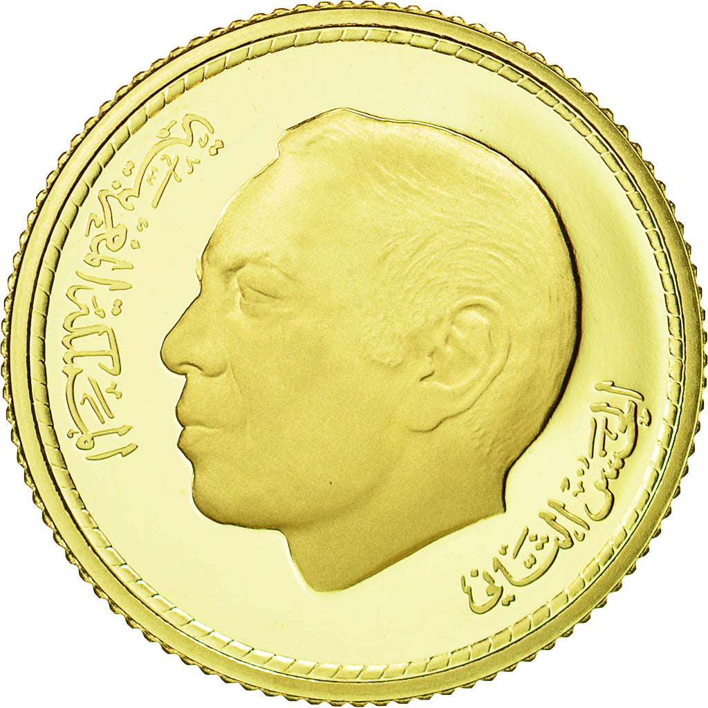 Coin, Morocco, al-Hassan II, 250 Dirhams, 1976, MS(65-70), Gold, KM:66