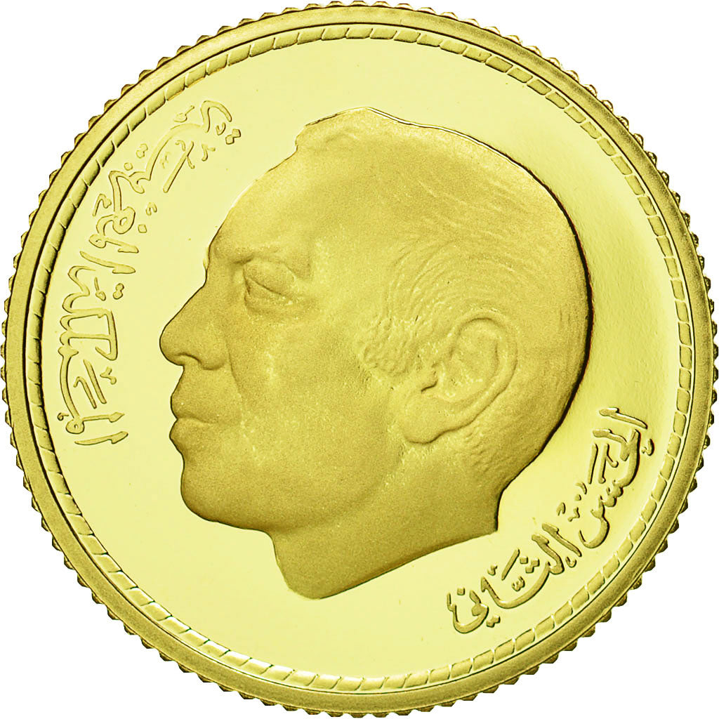 Coin, Morocco, al-Hassan II, 250 Dirhams, 1976, MS(65-70), Gold, KM:66