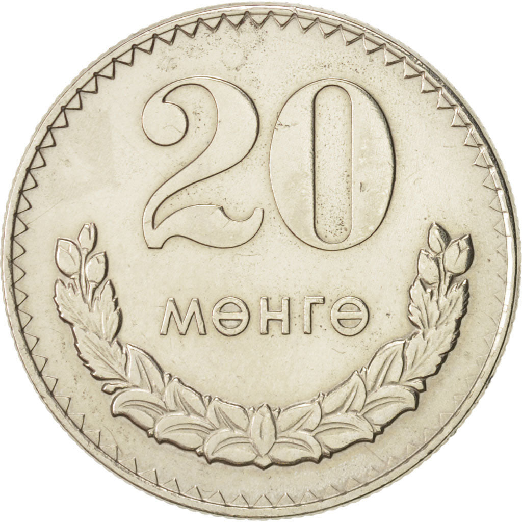 Mongolia, 20 Mongo, 1977, BB+, Rame-nichel, KM:32