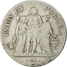 France, Union et Force, 5 Francs, 1801, Bordeaux, VF(20-25), Silver, KM:639.5