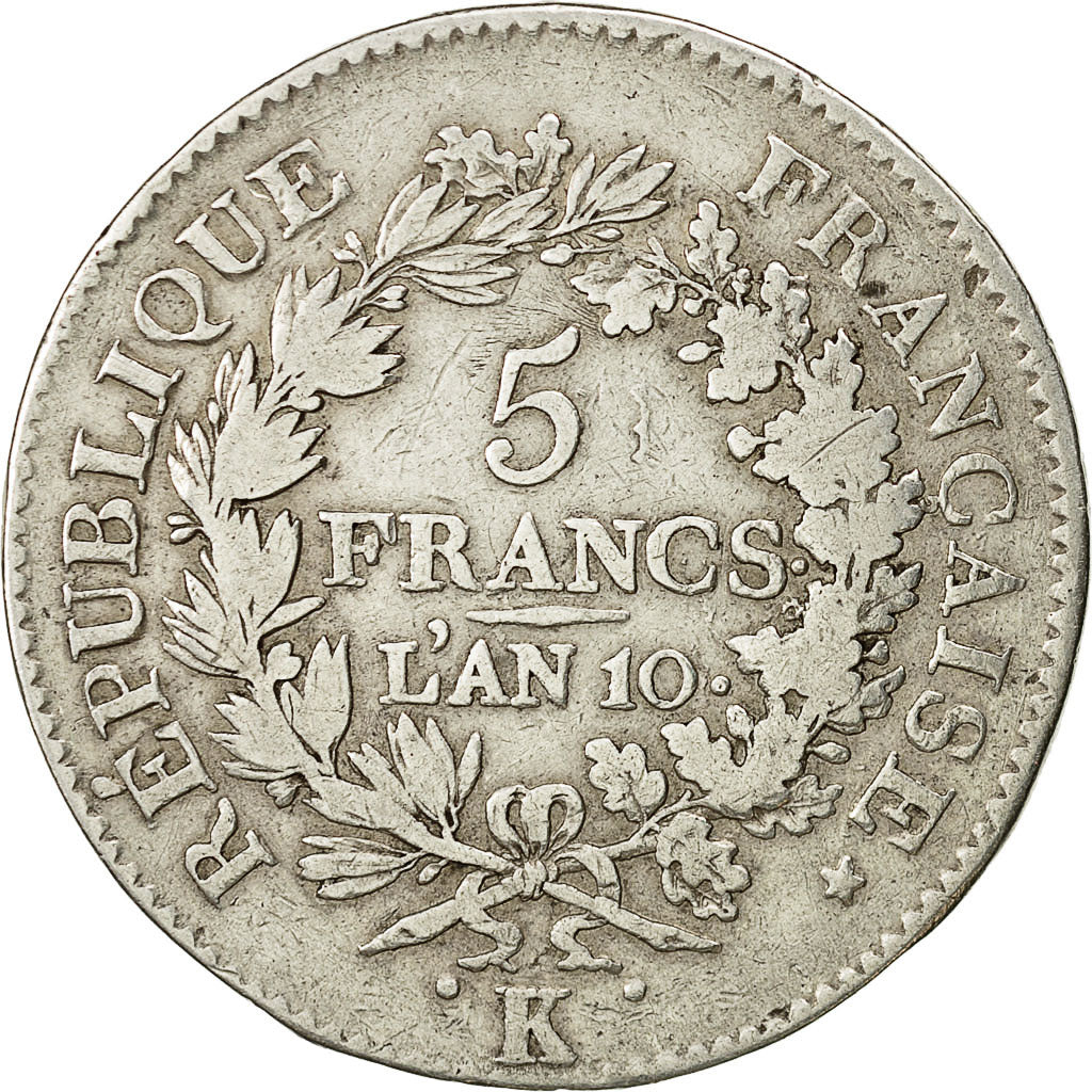 France, Union et Force, 5 Francs, 1801, Bordeaux, VF(20-25), Silver, KM:639.5