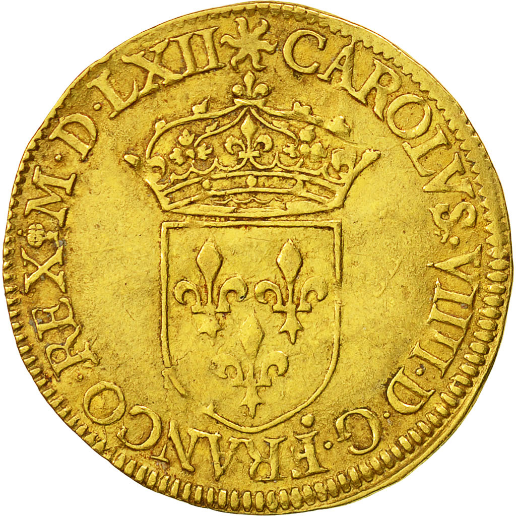 Francia, Charles IX, Ecu d'or, 1562, Rouen, MBC, Oro, Sombart:4904