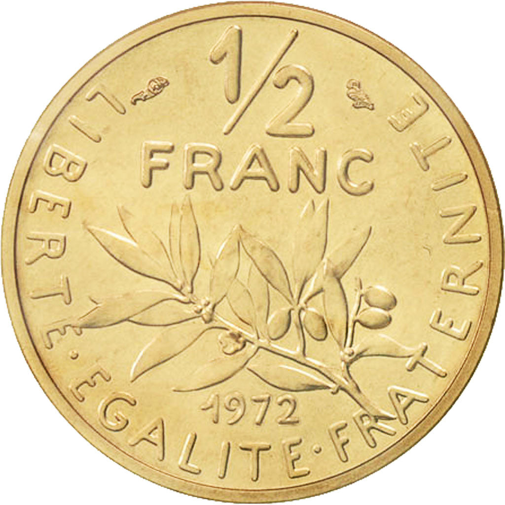 Munten, Frankrijk, 1/2 Franc, 1972, FDC, Goud, KM:P451, Gadoury:91.P3