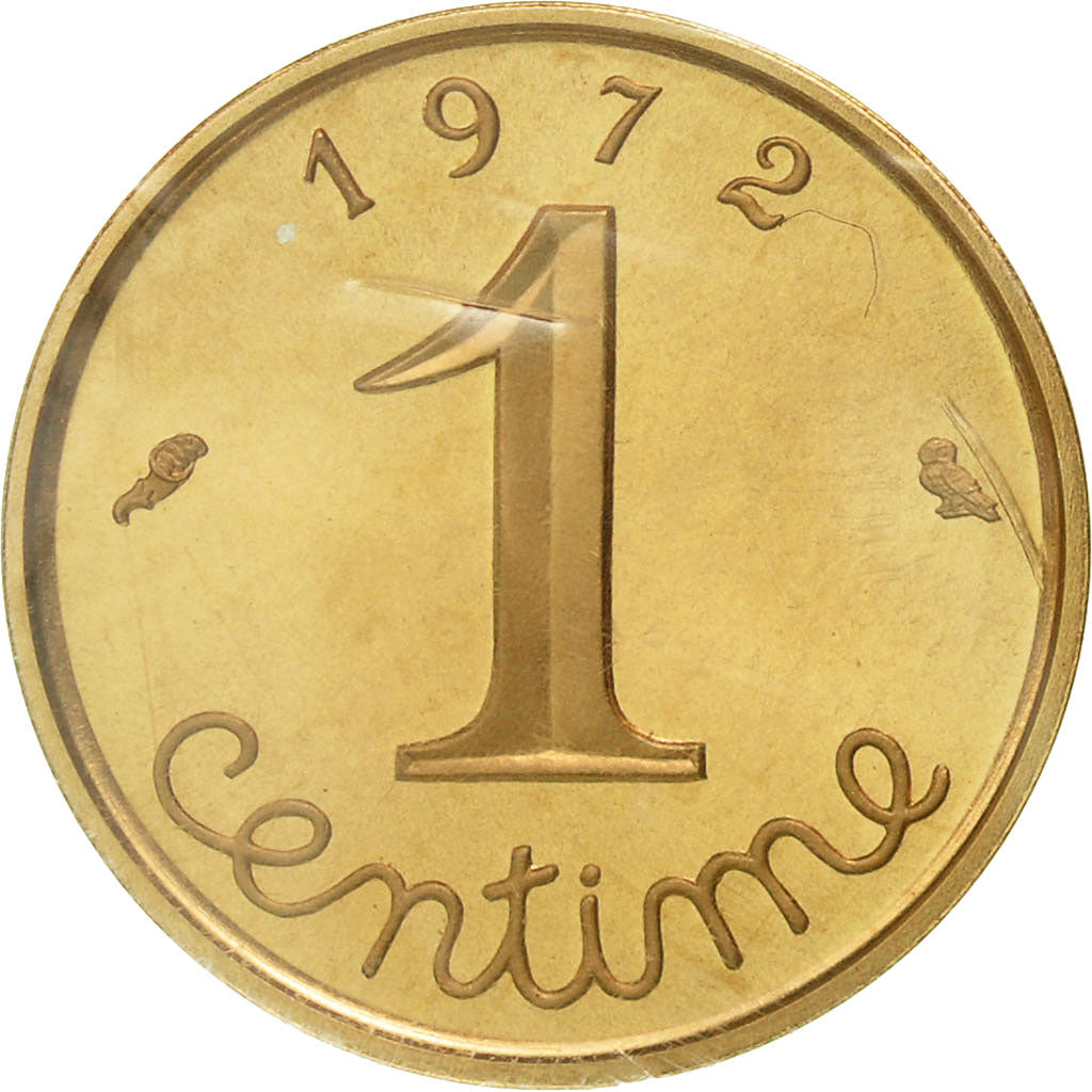 Coin, France, Centime, 1972, MS(65-70), Gold, KM:P439, Gadoury:4.P3