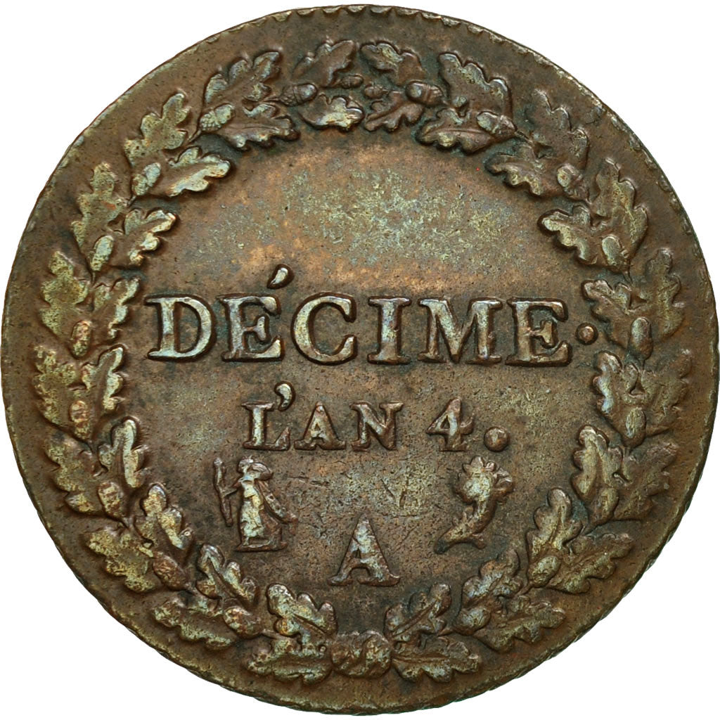 Coin, France, Dupré, Decime, 1795, Paris, AU(50-53), Bronze, KM:636.1