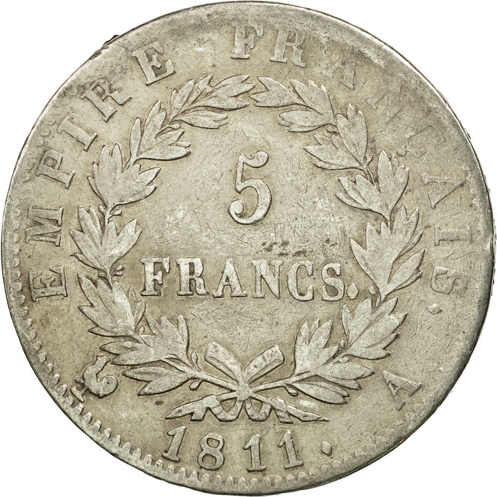 France, Napoléon I, 5 Francs, 1811, Paris, TB+, Argent, KM:694.1, Gadoury:584